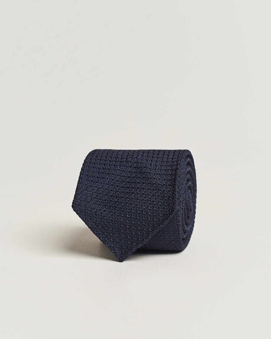 Drake's Drake'sLarge Knot Handrolled Grenadine Silk TieNavy – Azul