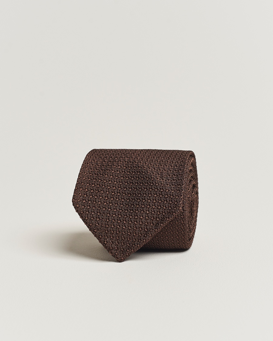 Drake's Drake'sLarge Knot Handrolled Grenadine Silk TieBrown – Marrón