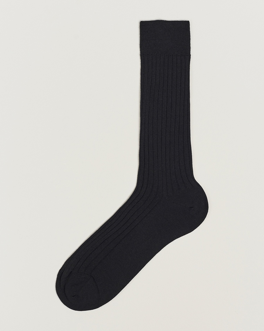 Bresciani Wool/Nylon Ribbed Short Socks Black – Negro