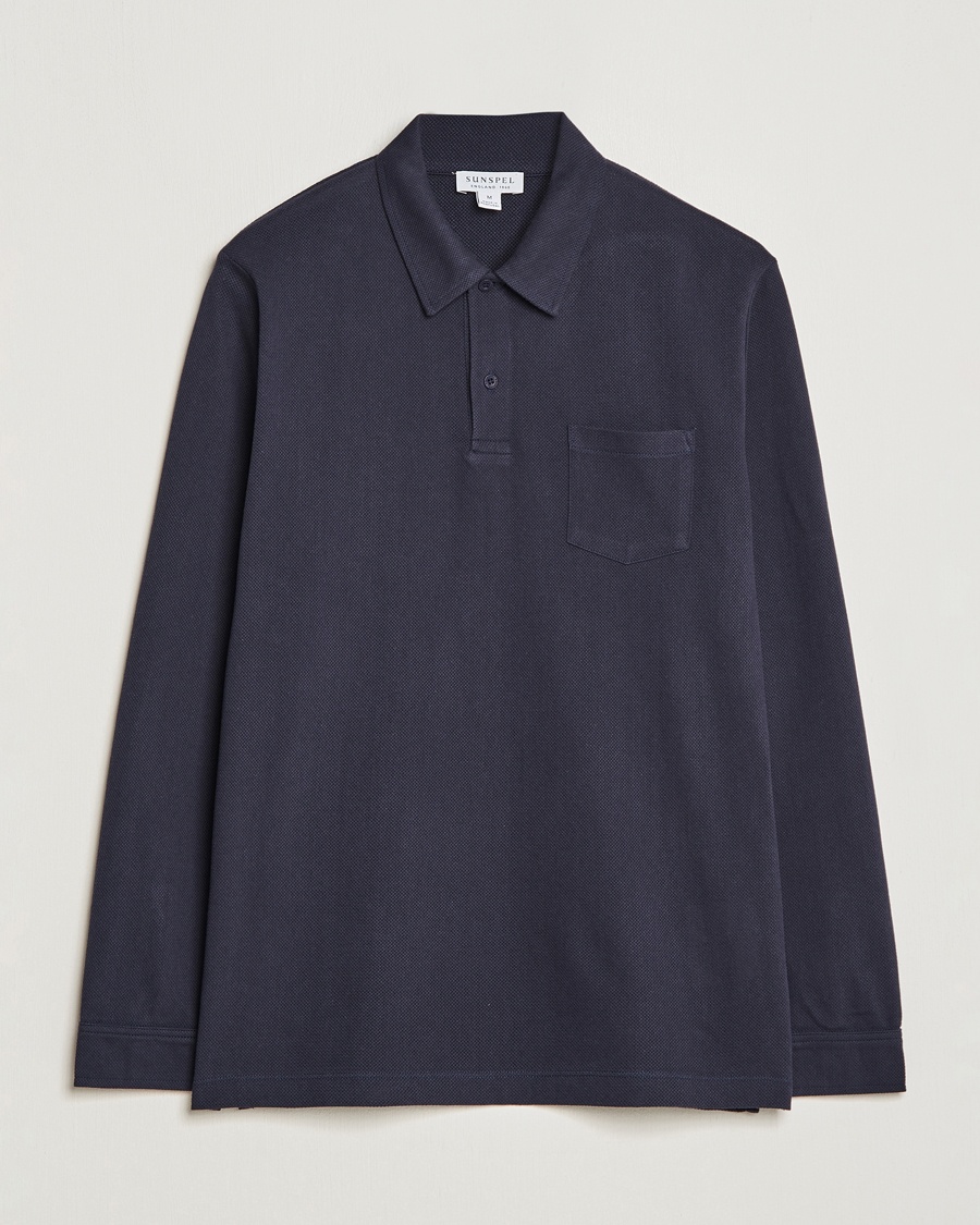 Sunspel Long Sleeve Riviera Polo Shirt Navy – Azul