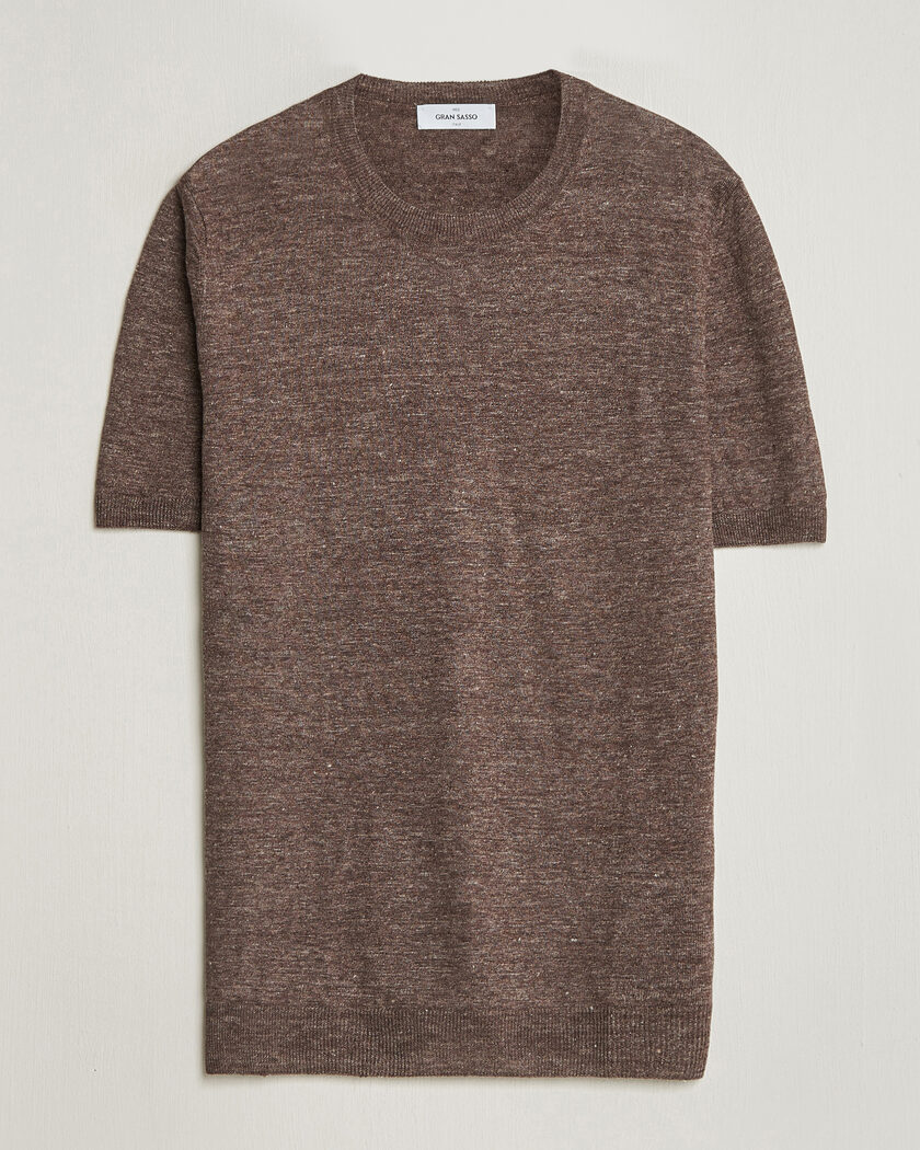 Gran Sasso Crew Neck Linen Tee Light Brown – Marrón
