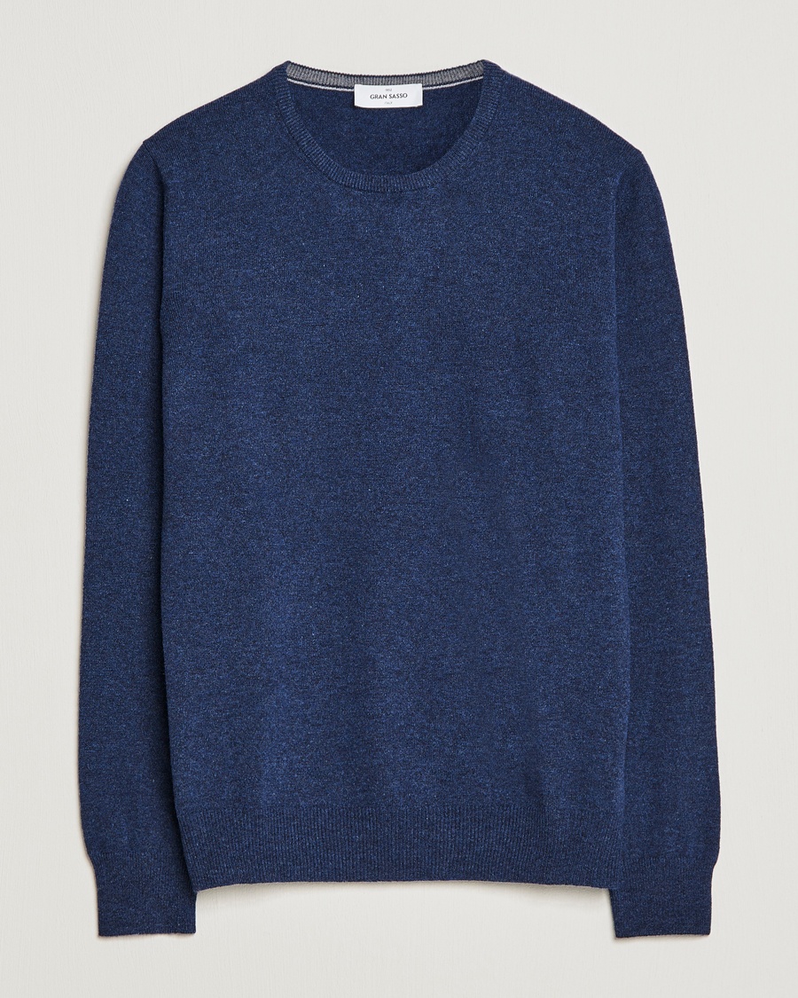 Gran Sasso Wool/Cashmere Crew Neck Navy Melange – Azul