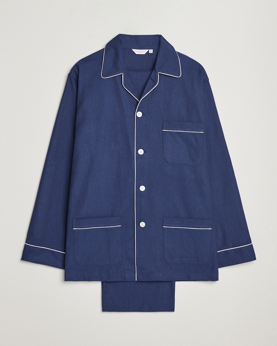 Derek Rose Brushed Cotton Flanell Pyjama Set Navy – Azul