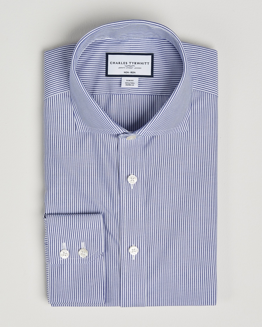 Charles Tyrwhitt Slim Fit Non Iron Bengal Stripe Poplin Shirt Navy – Azul