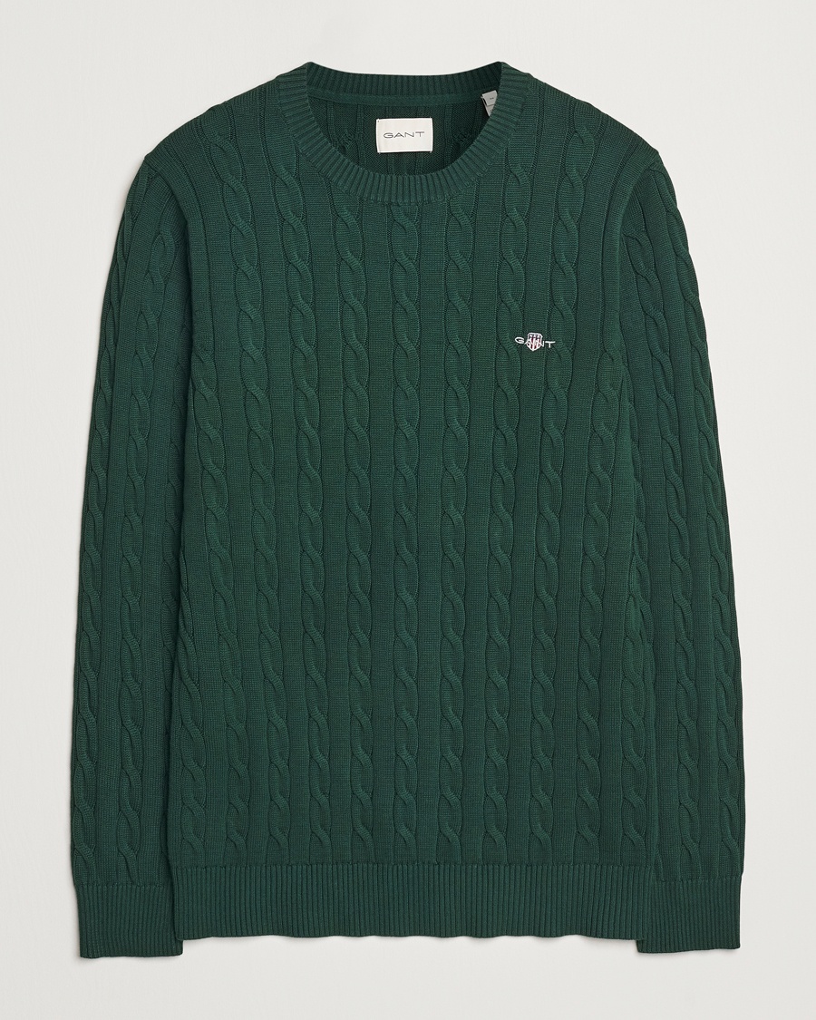 GANT Cotton Cable Crew Neck Tartan Green – Verde