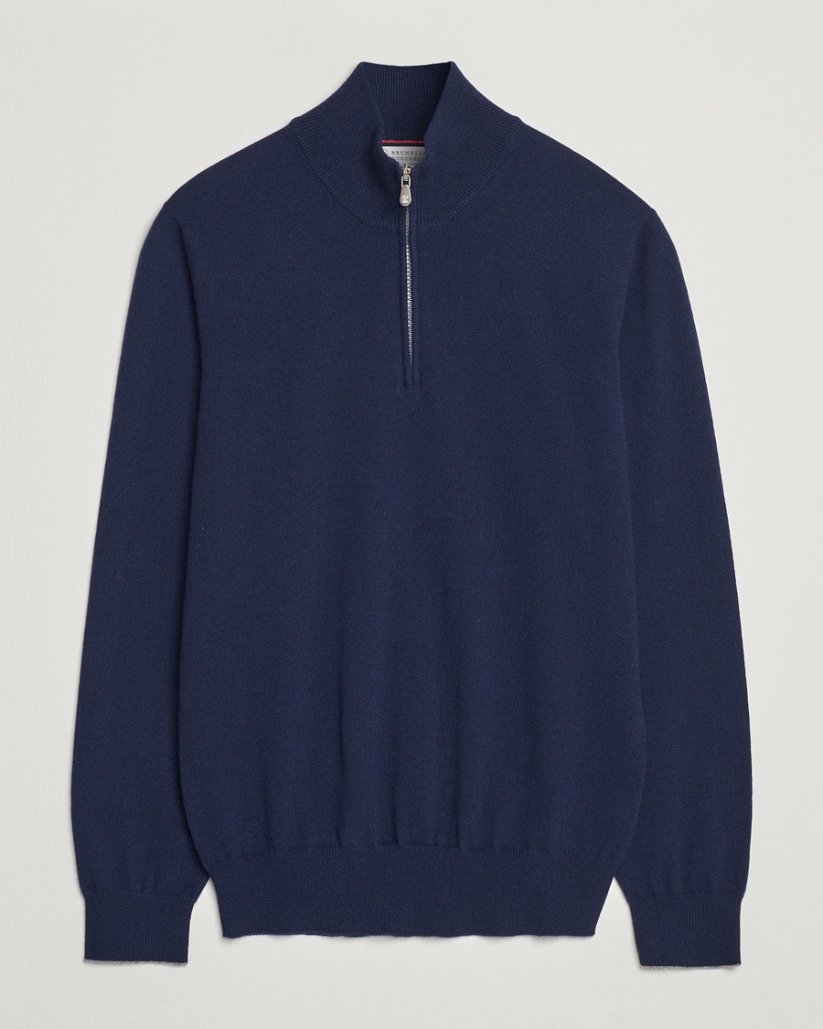 Brunello Cucinelli 2 Ply Cashmere Half Zip Navy – Azul