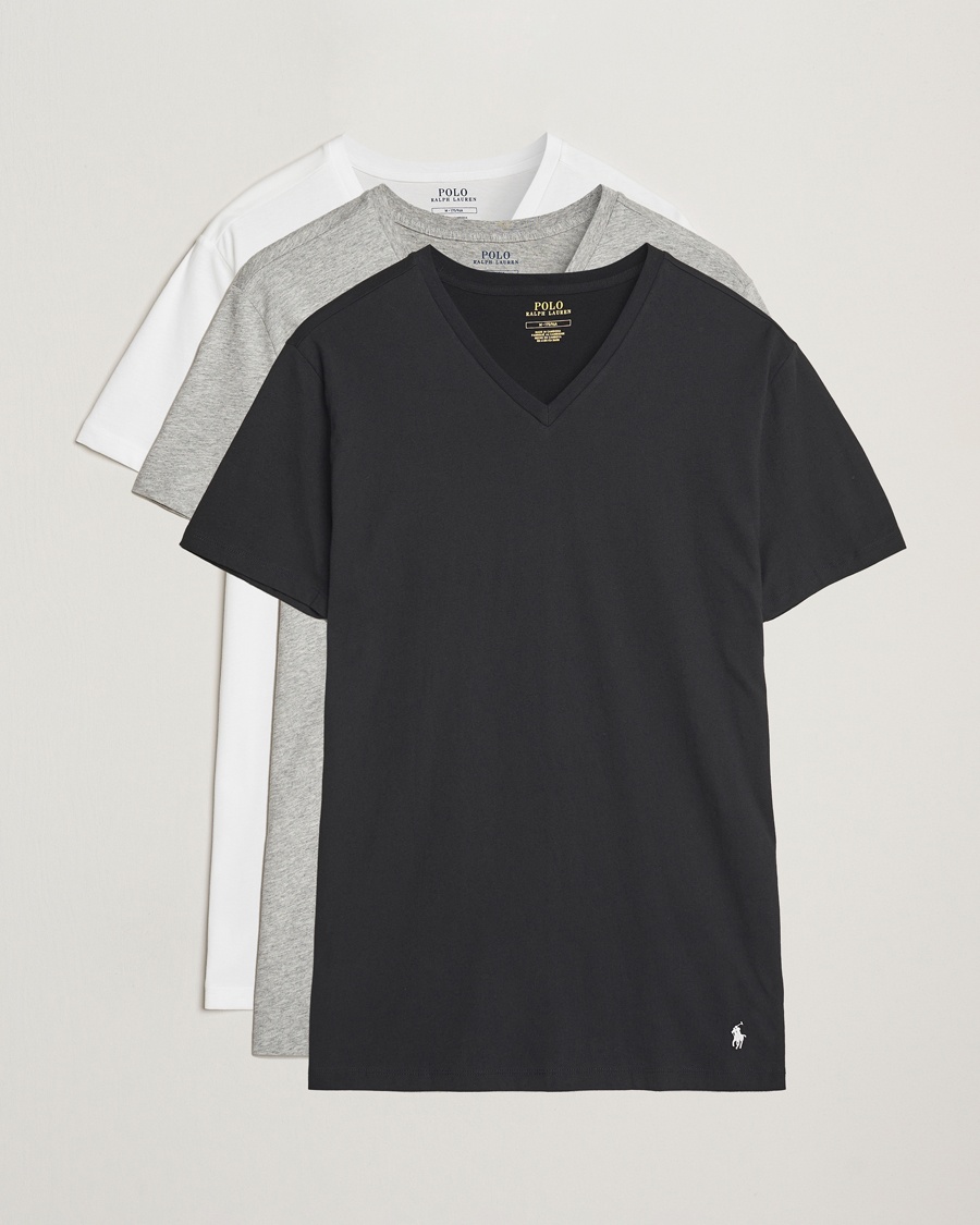 Polo Ralph Lauren 3-Pack V Neck T-Shirt White/Grey/Black – Blanco