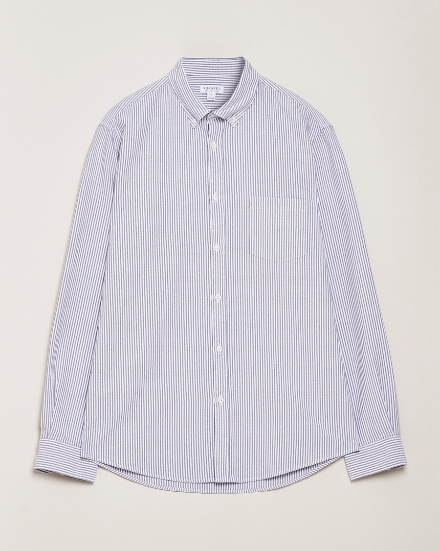 Sunspel Striped Oxford Button Down Shirt White/Navy – Azul