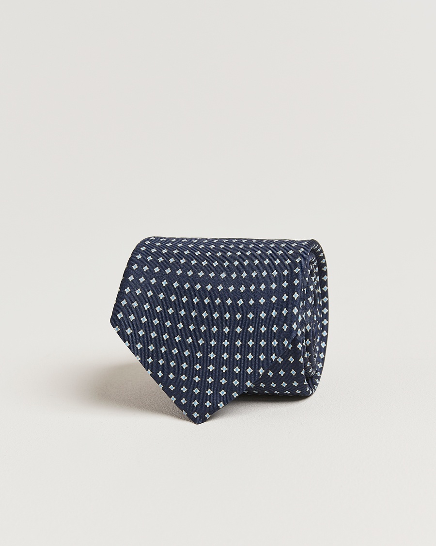 Stenströms Printed Silk Tie 7,5cm Navy – Azul
