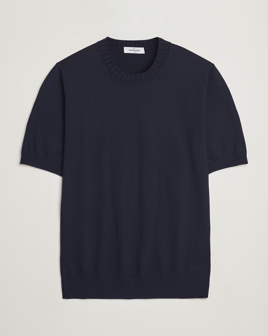 Gran Sasso Cotton Heavy Knitted Crew Neck T-Shirt Navy – Azul