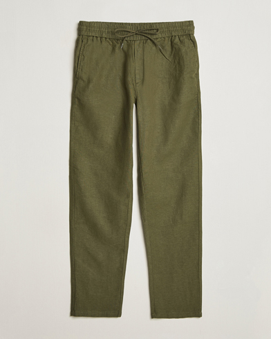 LES DEUX Patrick Linen Pants Olive Night – Verde