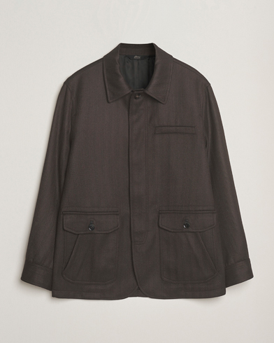 Brioni Herringbone Hunting Jacket Dark Brown – Marrón