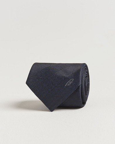 Brioni Herringbone Silk Tie Navy – Azul