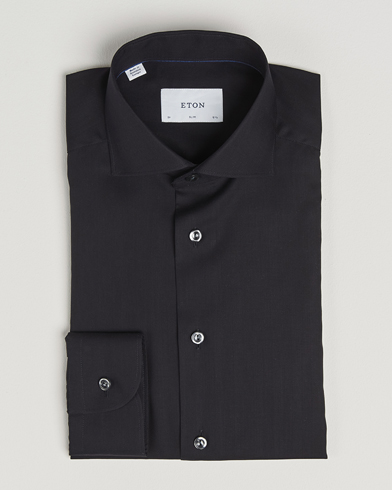 Eton Slim Fit Wrinkle Free Flannel Shirt Black – Negro