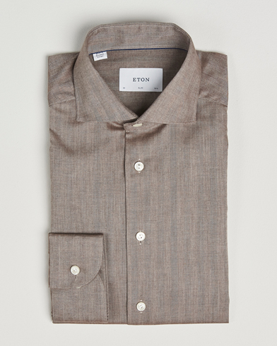 Eton Slim Fit Wrinkle Free Flannel Shirt Dark Beige – Beige