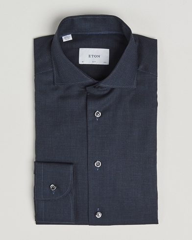 Eton Slim Fit Checked Wrinkle Free Flannel Shirt Navy – Azul