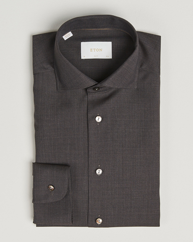 Eton Slim Fit Merino Shirt Dark Brown – Marrón
