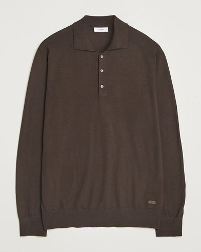 Eton Merino Knitted Polo Dark Brown – Marrón