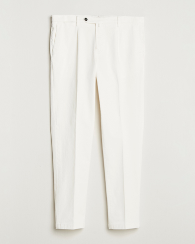 Briglia 1949 Easy Fit Pleated Cotton Stretch Chino Off White – Blanco