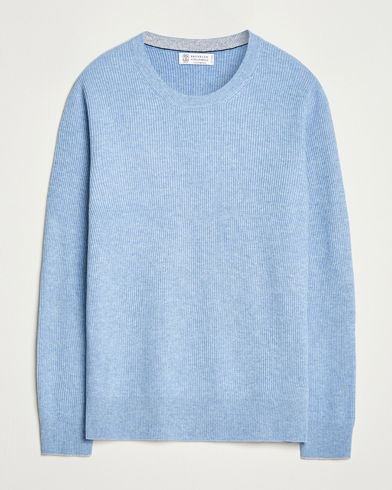 Brunello Cucinelli Cashmere Rib Crew Neck Sweater Light Blue – Azul