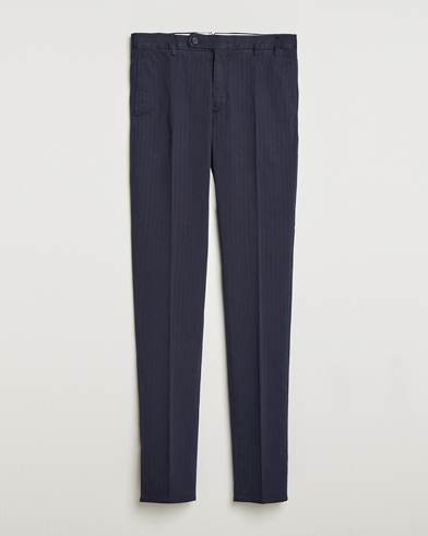 Incotex Regular Fit Comfort Herringbone Trousers Navy – Azul