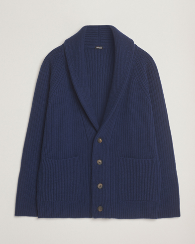 Kiton Cashmere Rib Shawl Cardigan Navy – Azul