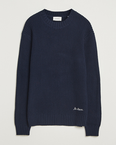 LES DEUX Alvin Cotton Waffle Crewneck Dark Navy – Azul