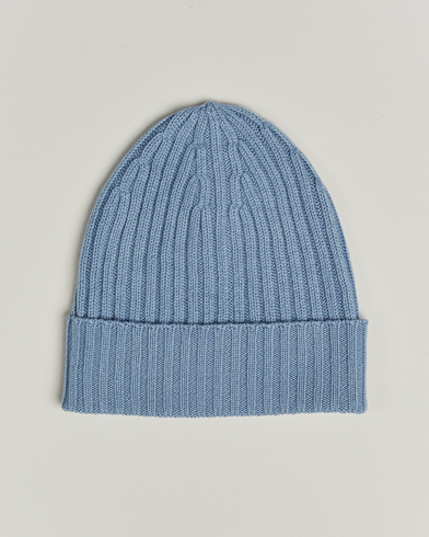 Piacenza Cashmere Ribbed Cashmere Beanie Sky Blue – Azul