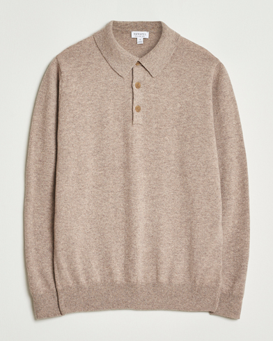 Sunspel Cashmere Polo Oatmeal Melange – Beige