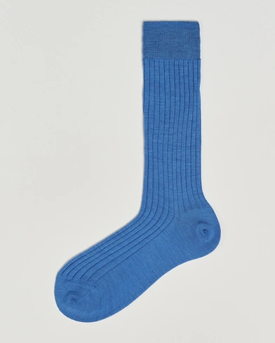 Bresciani Wool/Nylon Ribbed Short Socks Light Blue – Azul