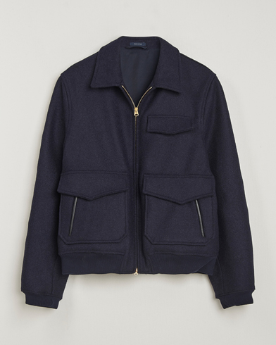 Drake's Melton Bomber Jacket Navy – Azul