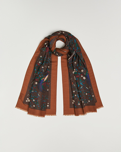 Drake's Birds Of Paradise Print Scarf Brown – Marrón