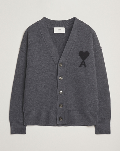 AMI Big Heart Logo Wool Knitted Cardigan Dark Grey – Gris