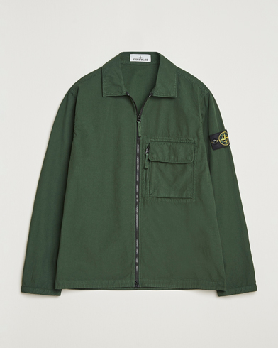 Stone Island Garment Dyed Organic Cotton Zip Overshirt Green – Verde