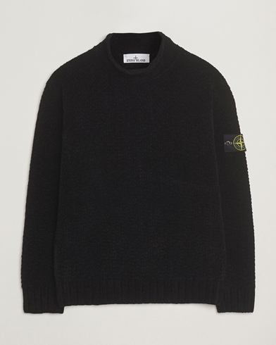 Stone Island Cotton Chenille Knitted Mock Neck Black – Negro
