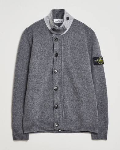Stone Island Knitted Lambswool Zip Cardigan Cement Melange – Gris