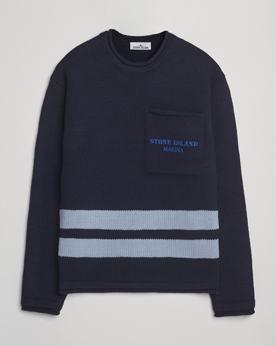 Stone Island Marina Knitted Wool Contrast Crew Neck Navy – Azul