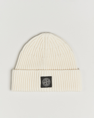 Stone Island Full Rib Wool Beanie Ivory – Blanco