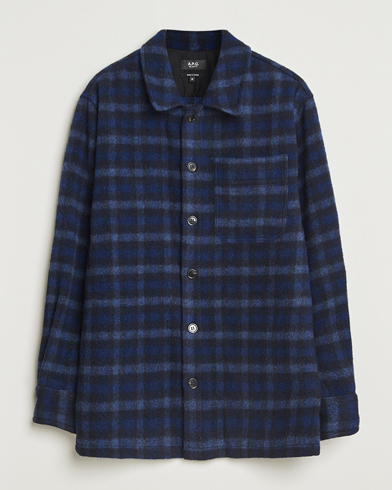 A.P.C. Stanley Wool Checked Shirt Jacket Dark Navy – Azul