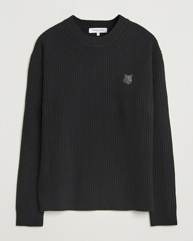 Maison Kitsuné Tonal Fox Head Wool Ribbed Sweater Black – Negro