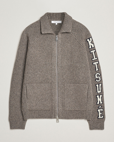 Maison Kitsuné College Wool Knitted Full Zip Medium Grey Melange – Gris