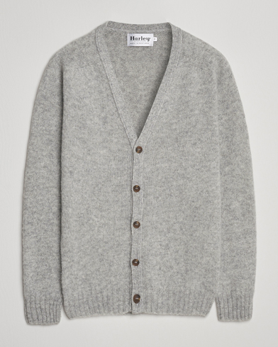 Harley Of Scotland Brushed Supersoft Lambswool Cardigan Silver – Gris