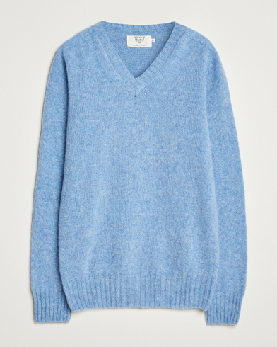 Harley Of Scotland for Care of Carl Harley Of Scotland Brushed Supersoft Lambswool V-Neck Light Blue – Azul