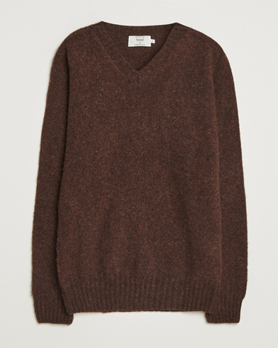 Harley Of Scotland for Care of Carl Harley Of Scotland Brushed Supersoft Lambswool V-Neck Brown – Marrón