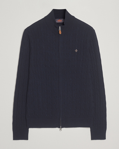 Morris Merino Cable Zip Cardigan Navy – Azul