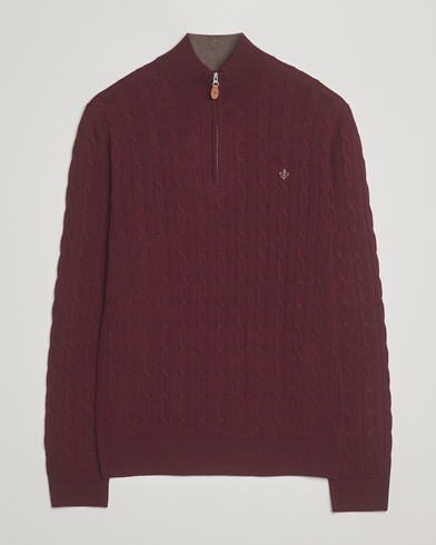 Morris Merino Cable Half Zip Wine Red – Rojo