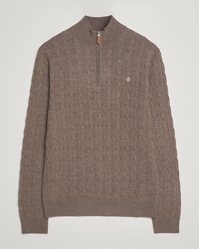 Morris Merino Cable Half Zip Light Brown – Marrón