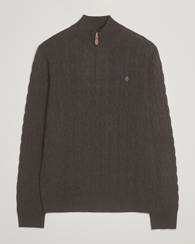 Morris Merino Cable Half Zip Dark Brown – Marrón