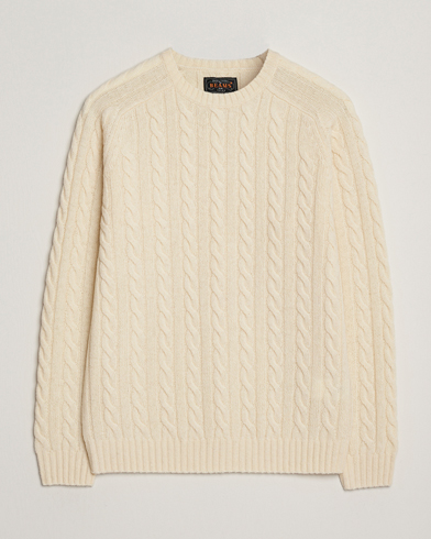 BEAMS PLUS Cable Crew Neck Sweater Off White – Blanco