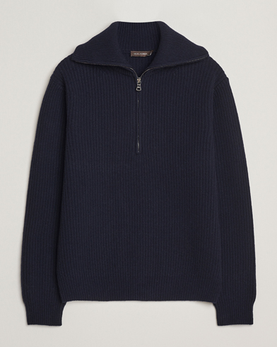 Oscar Jacobson Mauritz Chunky Wool Half-Zip Navy – Azul